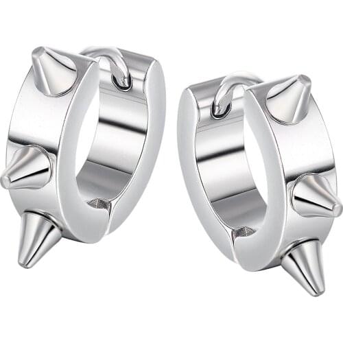 Punk Stainless Steel Three Rivets Woman Mens Hoop Earrings Retro 2021 Trendy Piercing Jewelry Accessories Boy Earring Wholesale