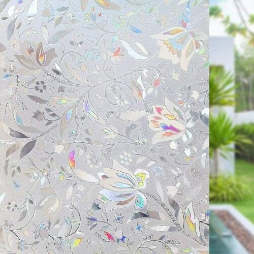 Stained Privacy Window Film Static Self Adhesive Glass Sticker Rainbow Effect Tulip Decorative Decal for Bathroom