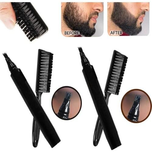 Four-prong Waterproof Beard Pen And Beard Brush Filler Pencil Combination Coverage Enhancer Lasting Repair Moustache Shape