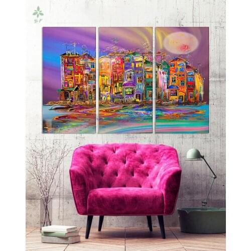 Magic City Colorful Fantasy Canvas Art Poste Moon Artwork Indoor Decoration