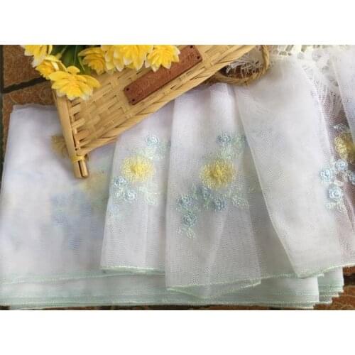 2 Meters Embroidered Blue Floral Lace Trim Tulle DIY Sewing Trim Craft for Wedding Dress Costume Bowknot Hair Accessories