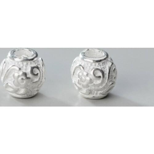 925 Sterling Silver Pretty Flower Round Loose Charm Beads Big Hole Women Handmade S925 Silver Spacer Beads DIY Jewelry Findings