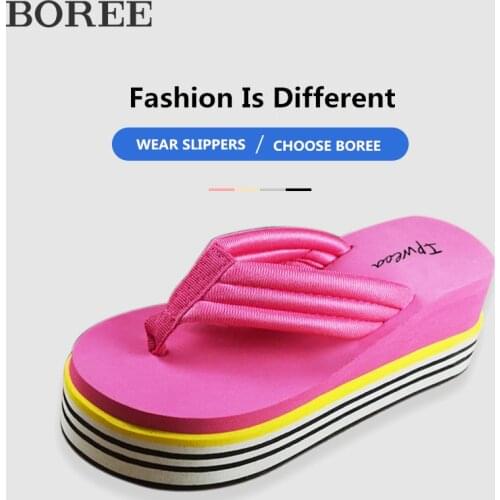BOREE Womens Wedge Slippers Summer Fashion Candy Colors Platform Shoes Outdoor Casual Shoes Ladies With Heels Beach Flip Flops