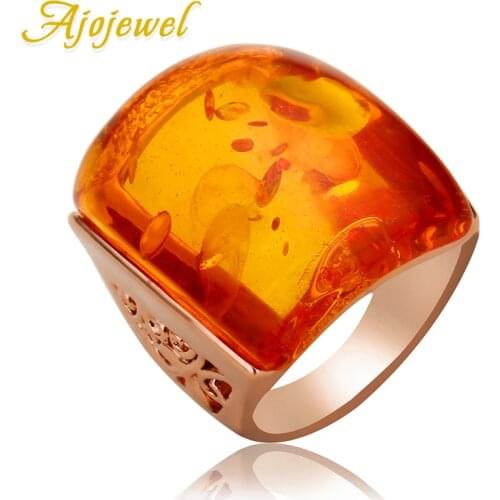 Ajojewel size 7-9 Beautiful Orange Resin Big Stone Ring Women Accessories Imitation Anel Costume Jewelry
