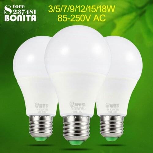 10pcs/lot LED ball bulb factory wholesale Aluminum Led light source 85-250V AC 3/5/7/9/12/15/18W Led lighting E27/B22/E14