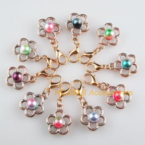 10New Flower 14.5x17mm Charms 18KGP Mixed Ball Acrylic Retro With Lobster Claw Clasps