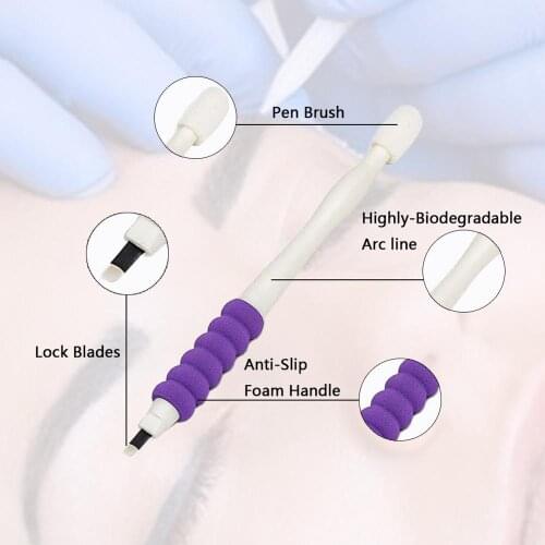 POPU 12pcs Eyebrow Tattoo Pens Tattoo Needles Microblading Pen Manual Disposable Eyebrow Pen Permanent Makeup Needles