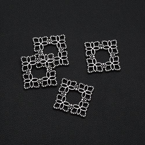 20PCS/Lots 15x15mm Antique Silver Plated Flower Connectors Rhombus Charms For DIY Jewelry Making Finding Supplies hqd Wholesale