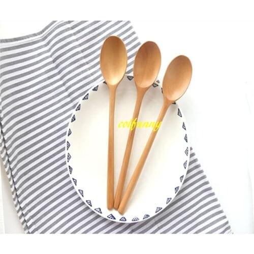 20pcs/lot 23.5*4cm High Quality Wood Spoon Flatware Kitchen Tool Soup Dessert Coffee Stirring Ice Cream Wooden spoons