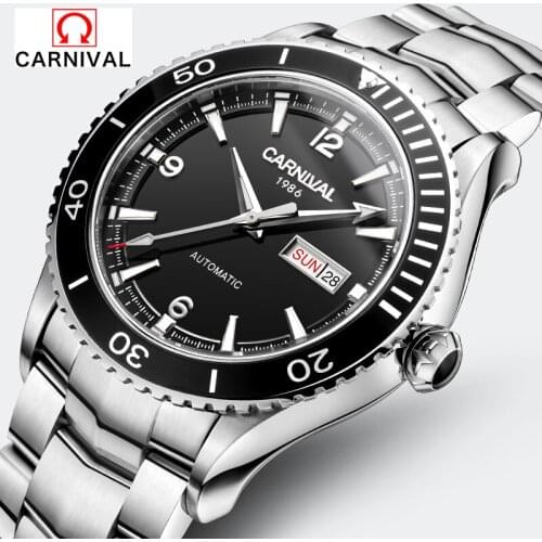 2017 CARNIVAL DESIGN Mens Automatic Mechanical Watches Men Military Sport Luminous Watch Male Clock Wristwatch Relogio Masculino