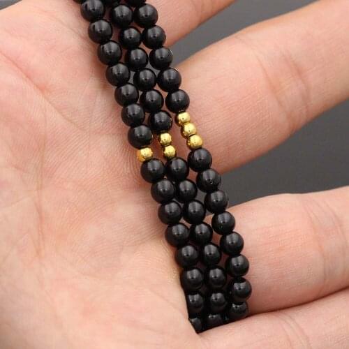 4 mm Black Natural Stone Gold Stainless Steel Bead Bracelet Minimalist Yoga Prayer Bracelet For Men Wristband Women Jewelry