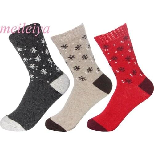 5 Pair/bag Rabbit Wool Socks Autumn And Winter Ladies Wool Socks Thick Section Warm Socks Stitching Color Snowflake Pattern
