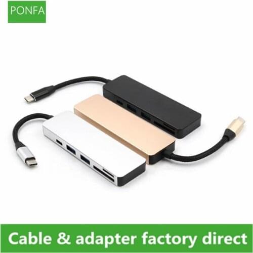 5-in-1 USB HUB USB C Hub Multi-Port Adapter with 1 USB 3.1 Port and 2 USB 3.0 Ports SD TF Card Reader for Type C Devices Laptop