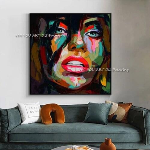 Abstract Colourful Large Size Palette knife painting portrait Pop Wall Art Handmade Face Oil painting on canvas Decoration
