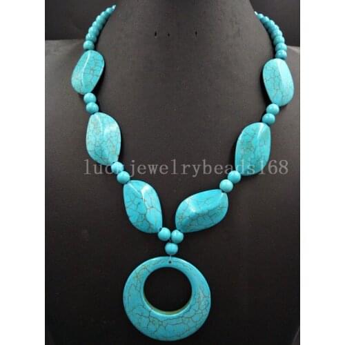 Free Shipping Fashion Jewelry Howlite Round Oval Art Beads Necklace 20.5" FG8051
