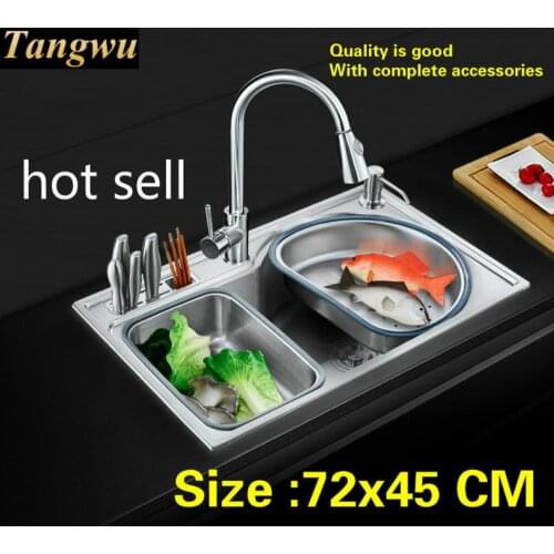 Free shipping Household multifunction kitchen single trough sink do the dishes 304 stainless steel big hot sell 72x45 CM