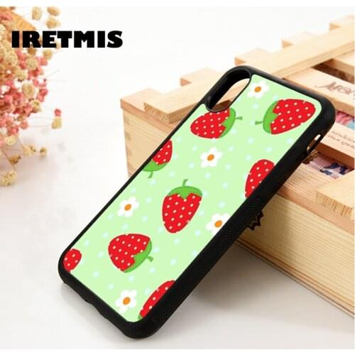 Iretmis 5 5S SE 6 6S TPU Silicone Rubber Phone Case Cover for iPhone 7 8 Plus X Xs 11 12 MINI Pro Max XR Green Strawberry Field