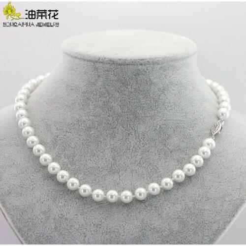 Exquisite 8mm White Shell Pearl Necklace Fashion Jewelry Making Gifts for Girl Women Christmas Wedding Wholesale Prices 18"