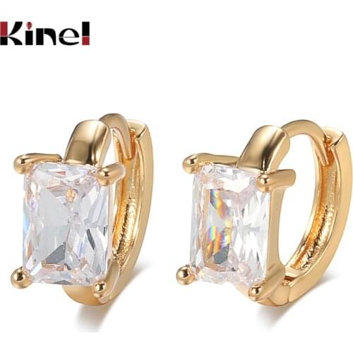 Kinel Luxury Wedding Women Earring 585 Rose Gold Square Natural Zircon Hoop Earring Fashion High Quality Daily Fine Jewelry