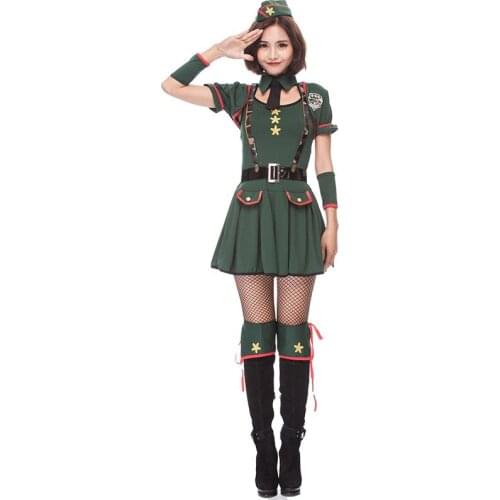Women Soldiers Costume Cosplay Adult Female Halloween Masquerade Policewoman Warrior Cosplay Uniform Woman Fancy Dress Up