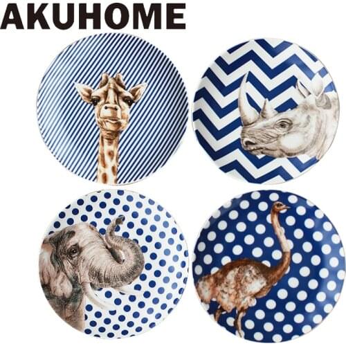Creative Ceramic Plate Sets with Animal Deer African Grassland Print Tableware Porcelain Cake Dinner Plate Sets Dessert Tray