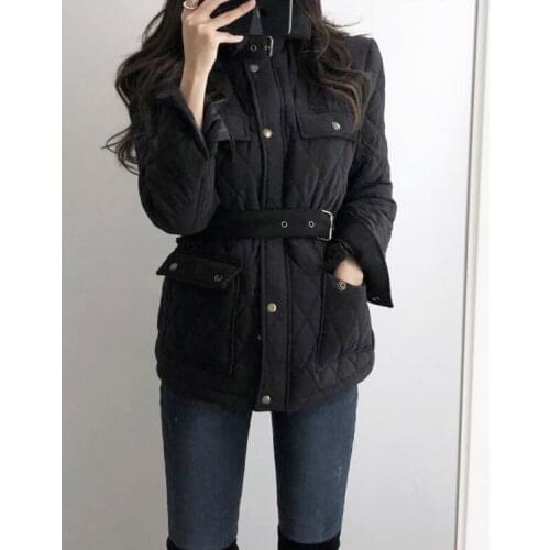 High quality Winter jacket women Fashion zipper Belt Tooling Parka slim Thick warm Cotton coat womens Casual Streetwear Overcoat