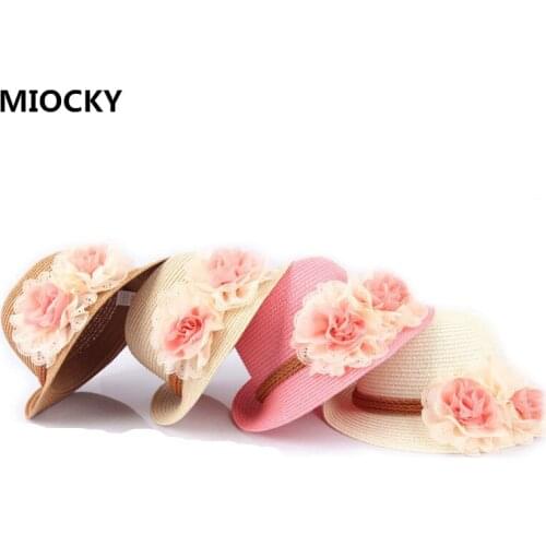 Summer Baby Girl Sun Hat Lovely Fashion Straw Hat Beach Cap Toddlers Infants Flower Sun Adumbral Baby Accessories D0868