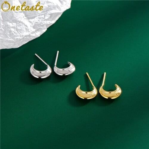 Minimalism 925 Silver Smooth C-shaped Arc Earrings Kpop Jewelry Simple Small Cool Fashion Stud Earring For Women Girls Punk Rock