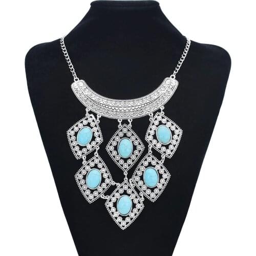 Fashion Similan Blue Red Turquoise Turkish Gypsy Indian Necklace for women Indian Ethnic Tribal Bride Geometric Necklace Jewelry