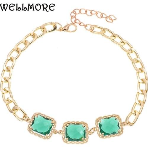WELLMORE Trendy Metal chain Anklets for women beach luxury glass Anklets bracelet girl Foot Jewelry wholesale drop shipping