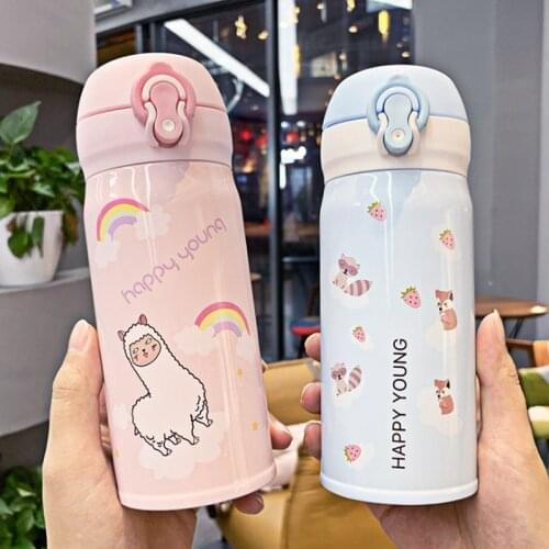 Cartoon Cute Vacuum Stainless Steel Thermo Water Bottle Portable Bomb Cover Drinking Cup for Kids Girl Student Insulated Bottles