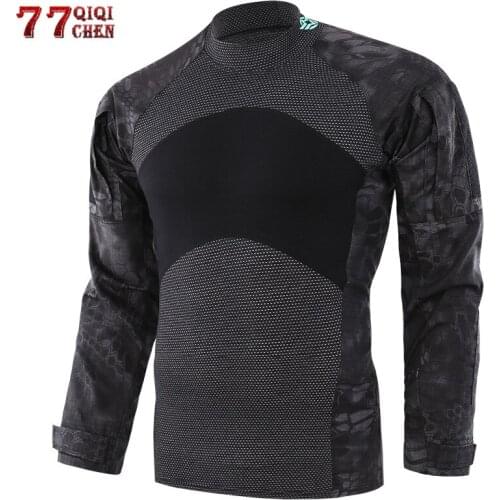 Tactical Army Combat Shirt Men Long Sleeve Camouflage Military T Shirt Rip-Stop Multicam Paintball Uniform SWAT T Shirt Clothing