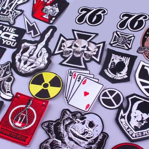 DIY Embroidered Patches For Clothing Hippie Stickers Iron On Patches For Clothes Skull Patch On Patches Punk Rock Stripes Badges