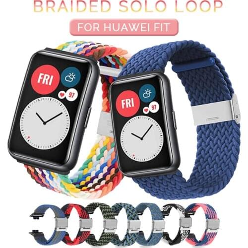 Braided Solo Loop Nylon fabric Strap Sports For huawei Watch band 16mm 18mm 20mm 22mm Elastic Bracelet for huawei FIT Series