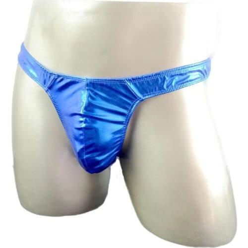 Sexy mens underwear thong and g-string male three-dimensional cut faux leather panties gold blue purple black