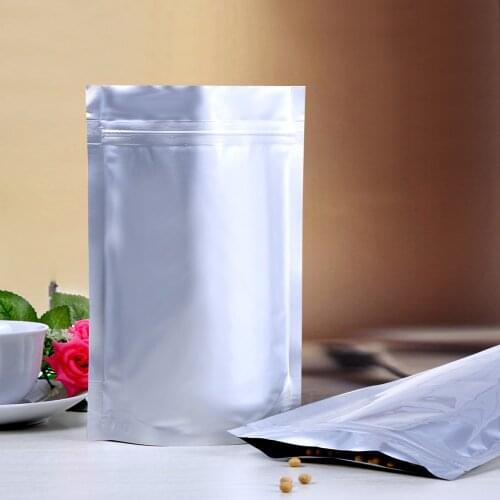 Silver Stand Up Bag, Heat Sealing Pure Aluminium Foil Bag Ziplock Bag food storage 100pcs/lot
