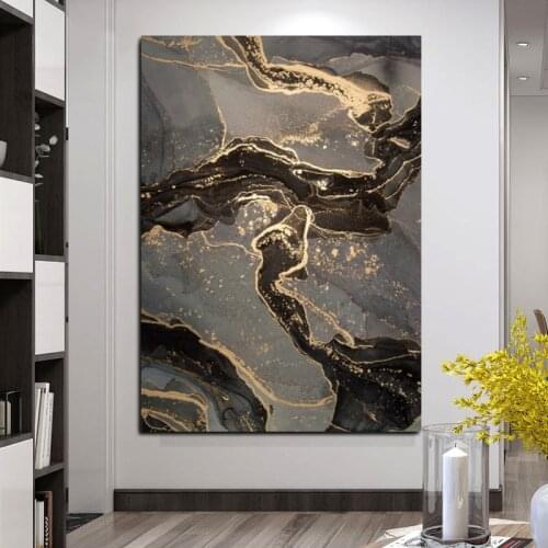 Nordic Modern Abstract Gold Line Wall Art Canvas Painting Golden Black Poster and Print Wall Picture for Living Room Decoration