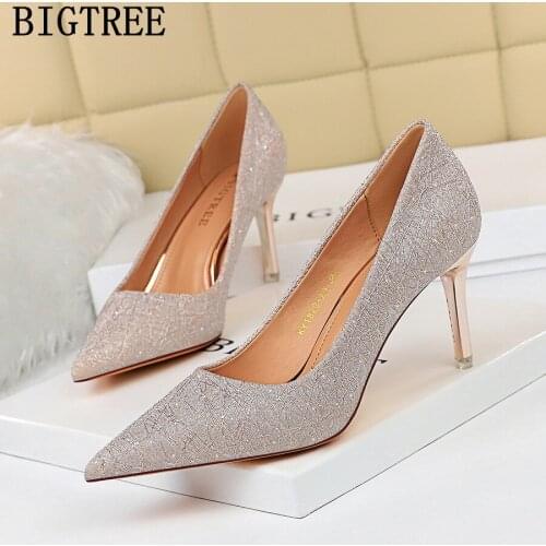 Bigtree Wedding Shoes For Women Hight Heel 2021 Bling Hight Heels Heels Women Pumps Tacones Ladies Shoes Schuhe Chaussure Femme