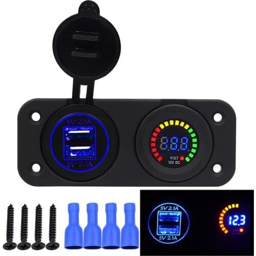12-24V Dual USB Socket Charger car charger socket splitter LED Voltmeter for Car Motocycle Boat Marine Truck 4.2A