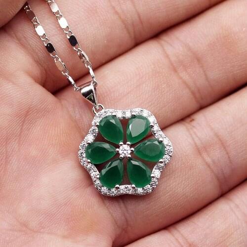 Choose You Color Natural GreenEmerald Silver Color Pendant Necklace For Women 18 Inch Party Choker Necklace