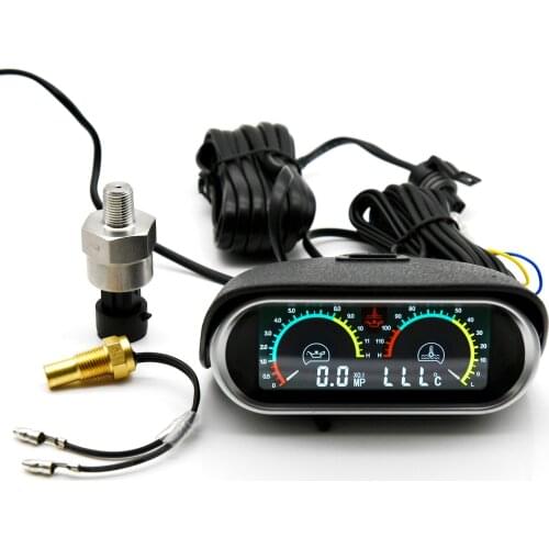 12v/24v 2 IN 1 LCD oil pressure gauge water temp gauge oil pressure sensor temperature sensors 10mmfor car auto truck motorcycle