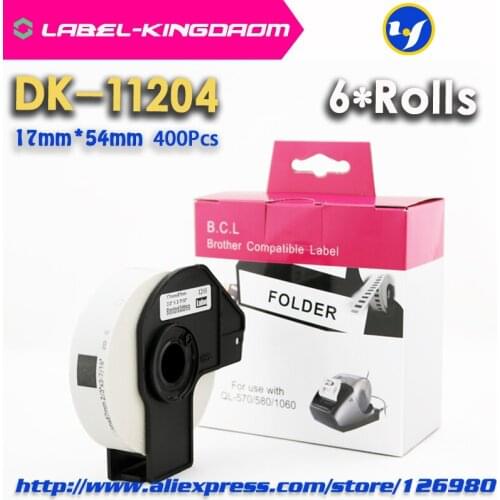 6 Roll Compatible DK-11204 Label 17mm*54mm Compatible for Brother Label Printer All Come With Plastic Holder 400Pcs/Roll