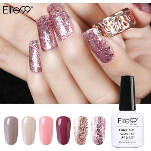 6PCS)Elite99 Gel Polish Set Semi Permanent Vernis Top Coat UV LED Gel Varnish Nude Gold Shinning Bling Nail Art Gel Nail Polish