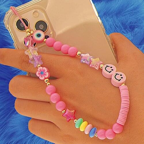 8090s Aesthetic Pink Heart Star Smiley Phone Chain Charms Harajuku DIY Nostalgic Vintage Keychains Accessories Women Gifts 2021