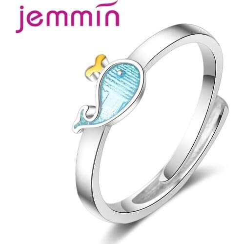925 Sterling Silver Cubic Zirconia Geometric Round Blue Dolphin Firm Adjustable Opening Finger Ring Ladies Jewelry Gift