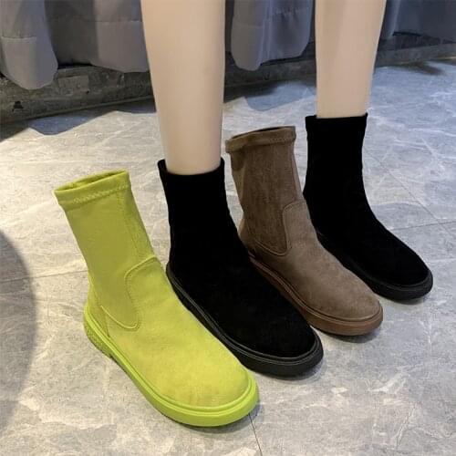 Comemore Lady Boots Womens Rubber Shoes Booties Woman 2021 Low Heel Round Toe Luxury Boots-women Ladies Mid Calf Short Boots 39
