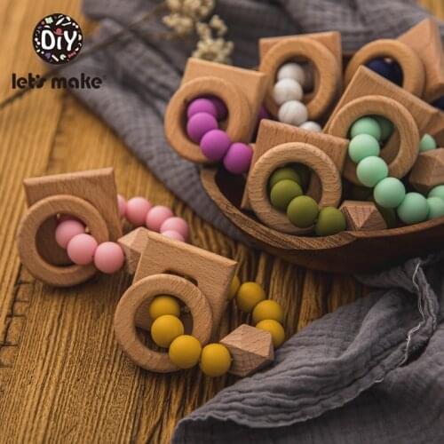Lets Make Geometric Ring Bracelet Baby Wooden Teether Montessori Baby Toys Beech Wood Bpa Free Food Grade Gifts Baby