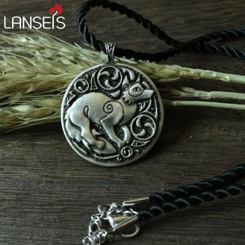 Lanseis10pc CH-821-C celt symbol fox animal pendant necklace Double sided pendant