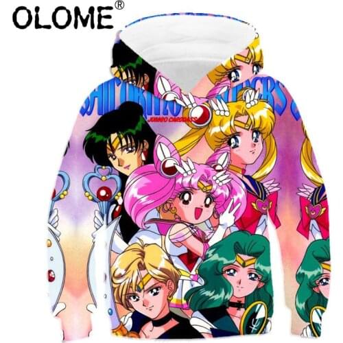 Sailor Moon Children Hoodies 3D Girls Sweatshirt Tsukino Usagi Kids Streetwear OLOME Chiba Mamoru Teenager Pullover Hoodies