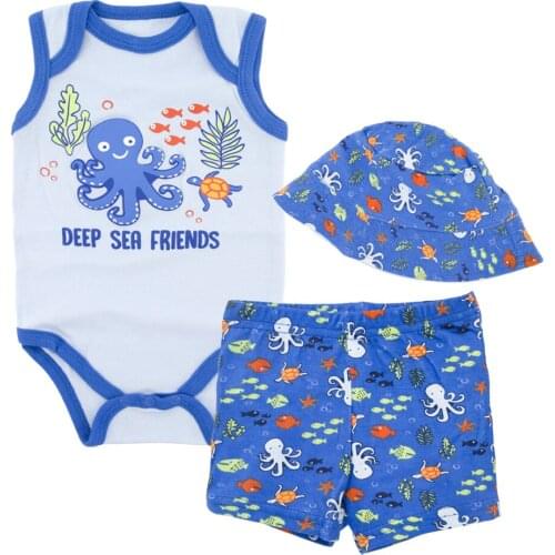 KAVKAS Newborn Baby Boy Clothes Set Sleeveless Bodysuit+Hat+Pants 100% Cotton Summer Infant Jumpsuit ropa de bebe